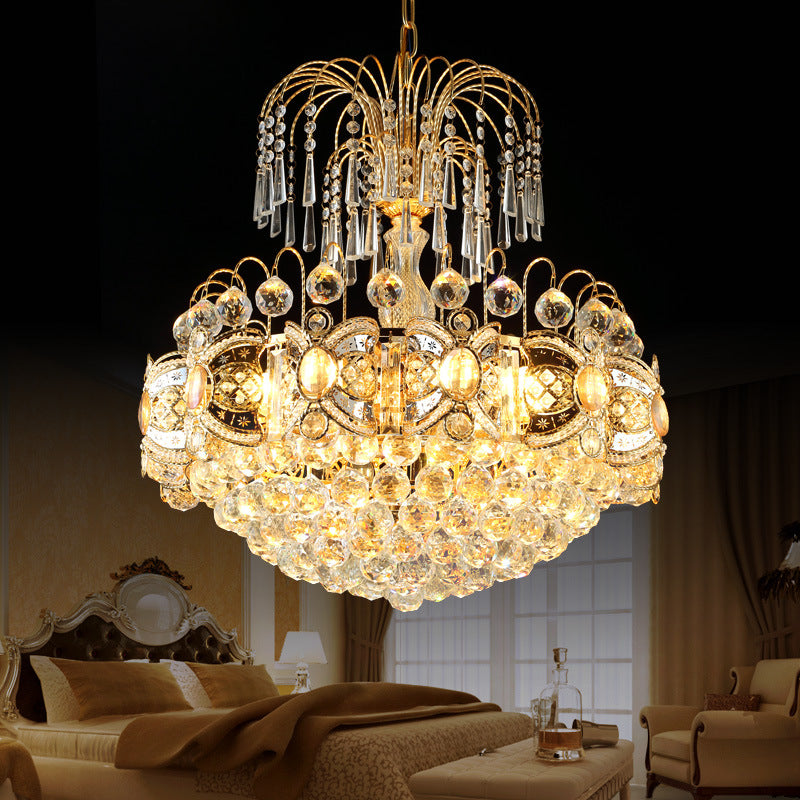 Contemporary Crystal Dome Chandelier - 10 Lights, Gold Ceiling Fixture for Dining Room