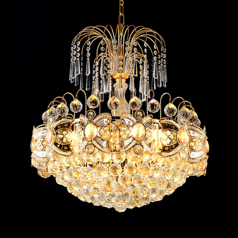 Contemporary Crystal Chandelier - 10-Light Gold Dome Ceiling Fixture Perfect For Dining Room