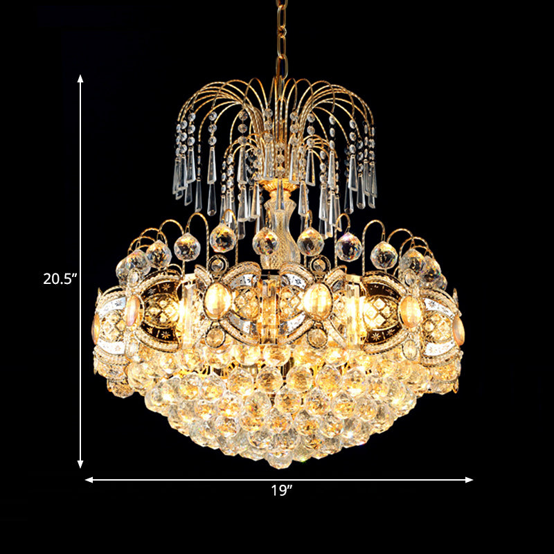 Contemporary Crystal Chandelier - 10-Light Gold Dome Ceiling Fixture Perfect For Dining Room