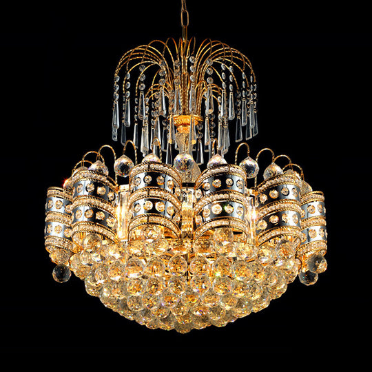 Modern 10-Light Gold Chandelier Ceiling Light Fixture for Bedroom - Crystal Dome Design