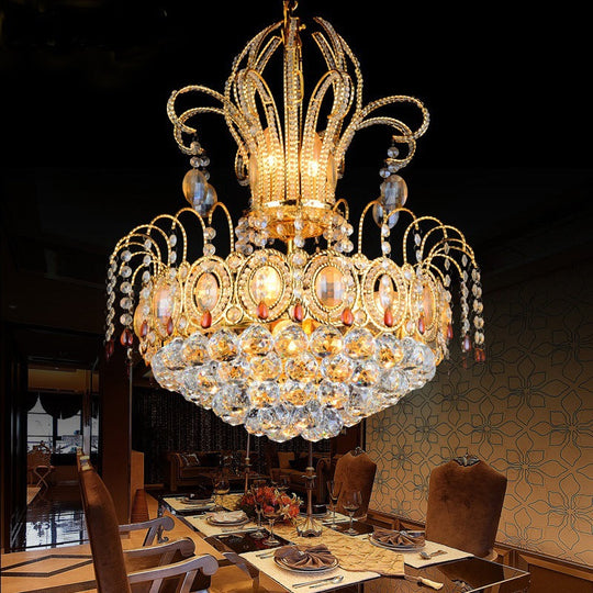 Contemporary Crystal Dome Ceiling Light - Elegant 10-Light Gold Chandelier For Dining Room