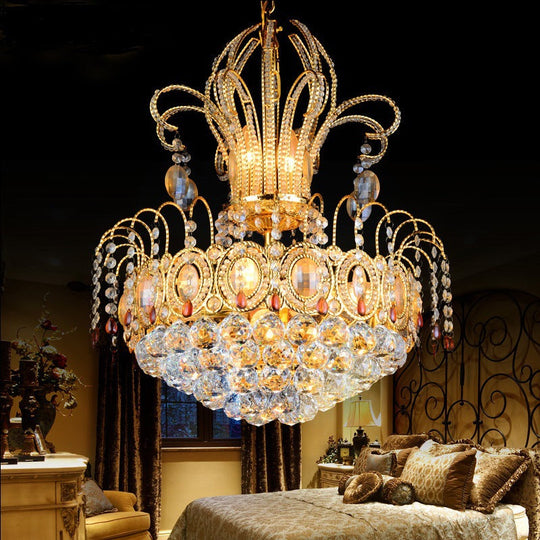 Contemporary Crystal Dome Ceiling Light - Elegant 10-Light Gold Chandelier For Dining Room