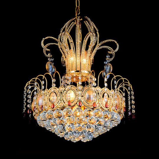 Contemporary Crystal Dome Ceiling Light - Elegant 10-Light Gold Chandelier For Dining Room