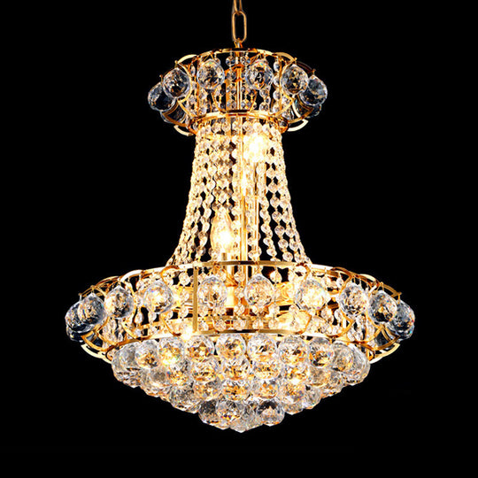 Contemporary Crystal Dome Chandelier - 10-Light Gold Ceiling Hanging Fixture
