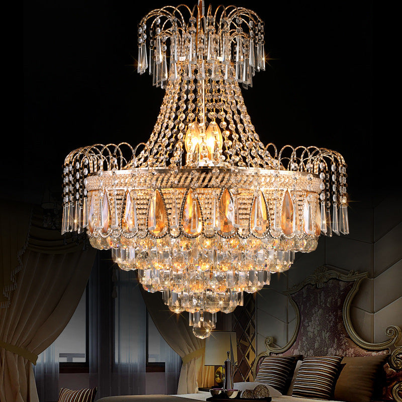 Contemporary Gold Tiered Bedroom Chandelier - Crystal 10-Light Ceiling Fixture