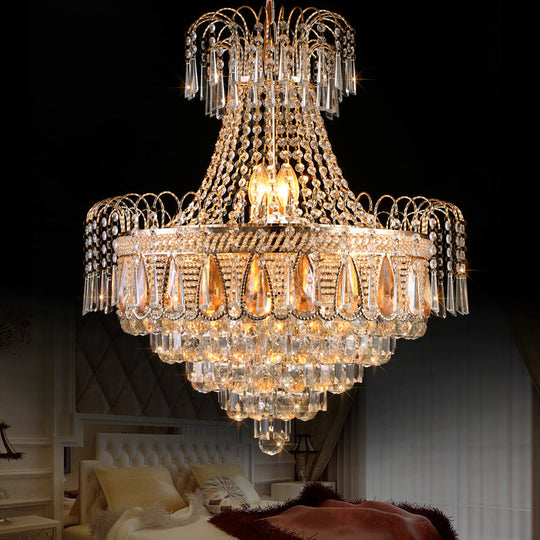 Contemporary Gold Tiered Bedroom Chandelier - Crystal 10-Light Ceiling Fixture