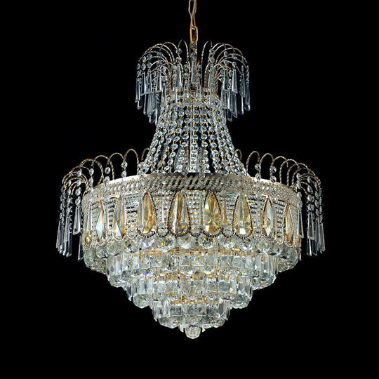 Gold Contemporary Tiered Bedroom Chandelier With 10 Crystal Lights