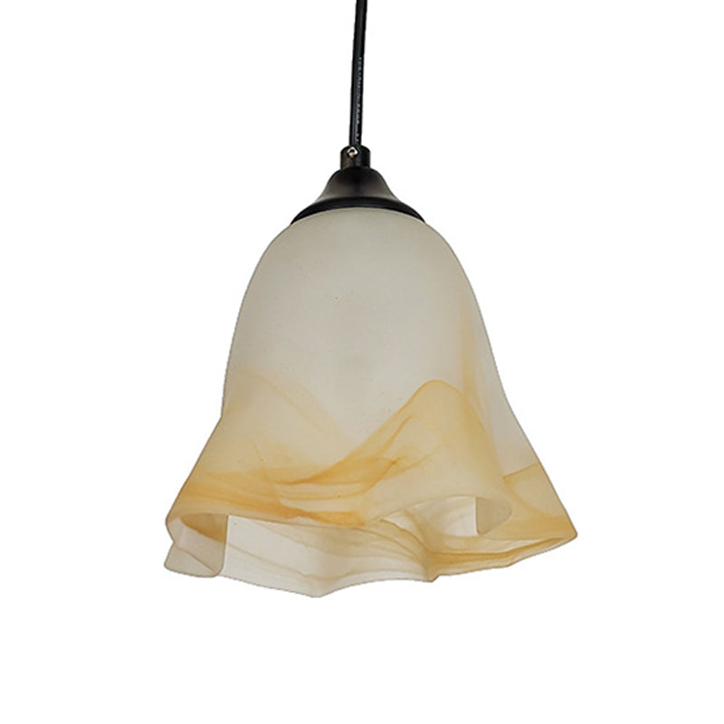Traditional Glass Pendant Light With Flower/Cone Shape For Living Room