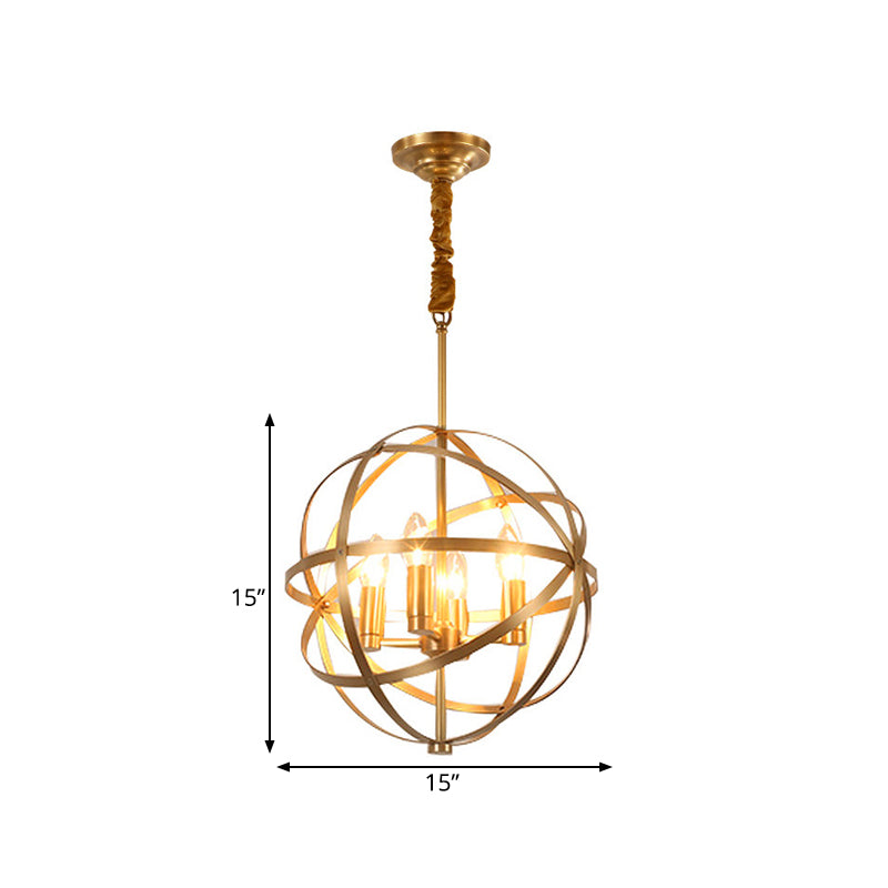 Gold Metal Chandelier With Globe Cage - Classic Pendant Lighting For Dining Room 4/6/8 Lights