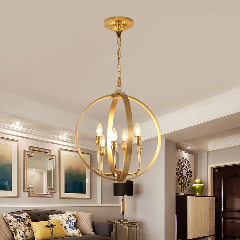 Traditional Gold Chandelier Light With 4/6 Lights Metal Candelabra Pendant Lamp