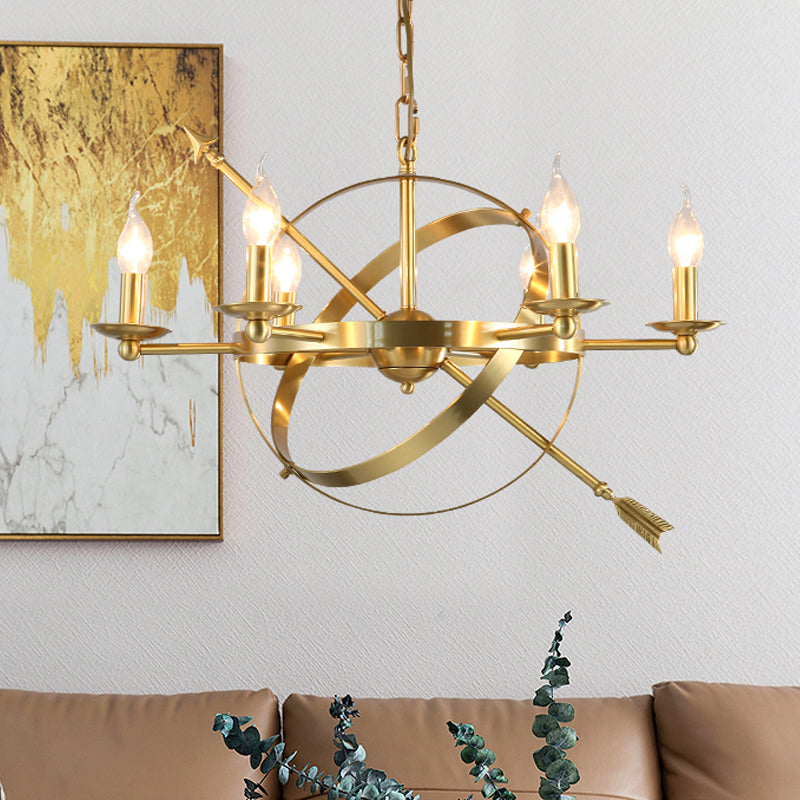 Classic Gold 6-Light Pendant Chandelier - Elegant Candle-Style Hanging Light