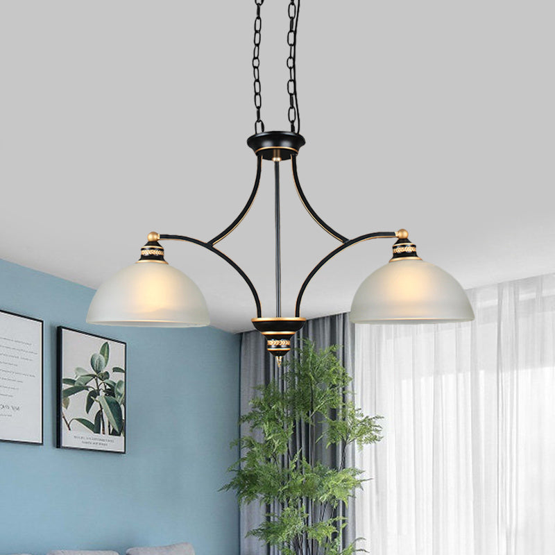 2-Bulb Traditional Black Dome Dining Room Hanging Light With White Glass For Kitchen Island