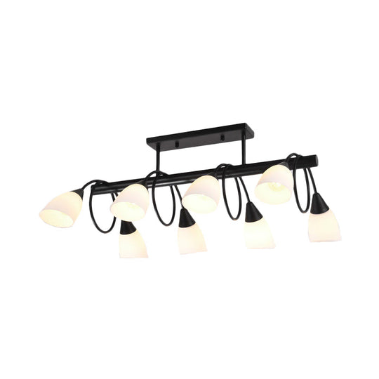 Traditional Milky Glass Pendant Light Fixture - 6/8/10 Lights Black Hanging Lamp Kit