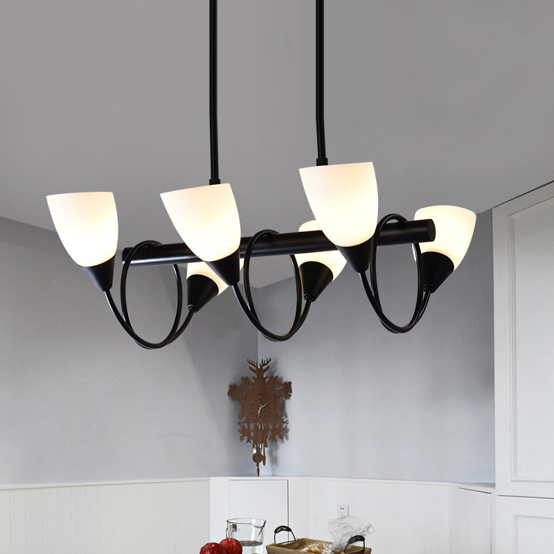 Traditional Milky Glass Pendant Light Fixture - 6/8/10 Lights Black Hanging Lamp Kit 6 / Up