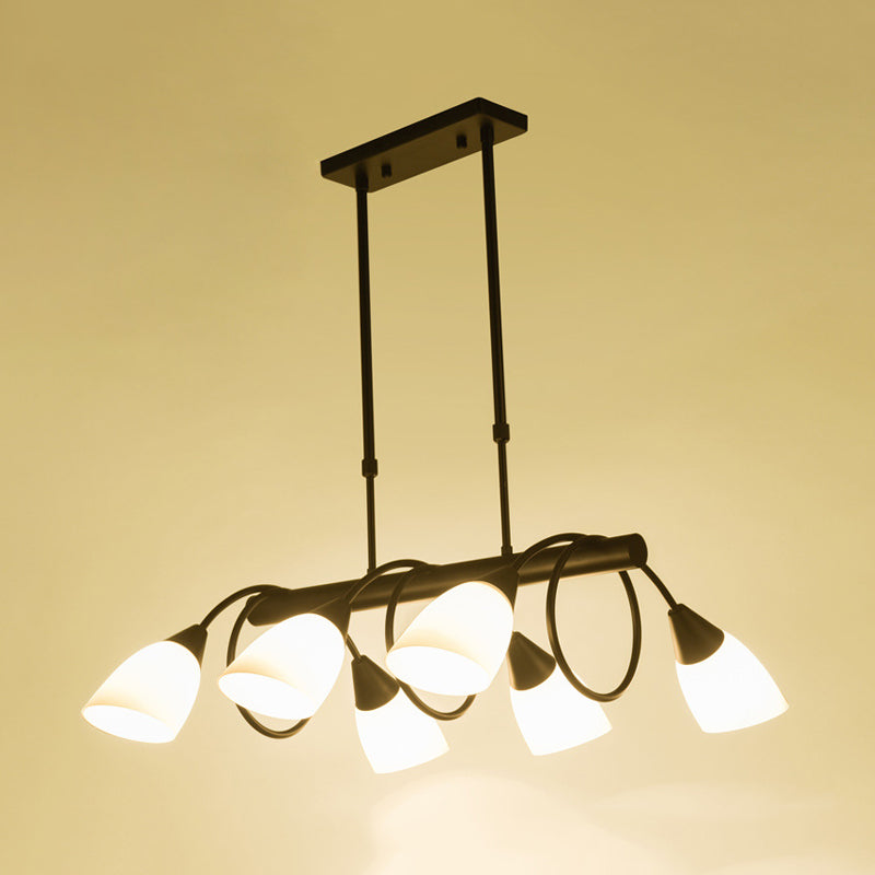 Traditional Milky Glass Pendant Light Fixture - 6/8/10 Lights Black Hanging Lamp Kit