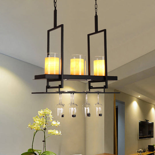 Black 3/5-Light Island Light Fixture with Clear Glass Cylindrical Pendant for Dining Room - Traditional Style