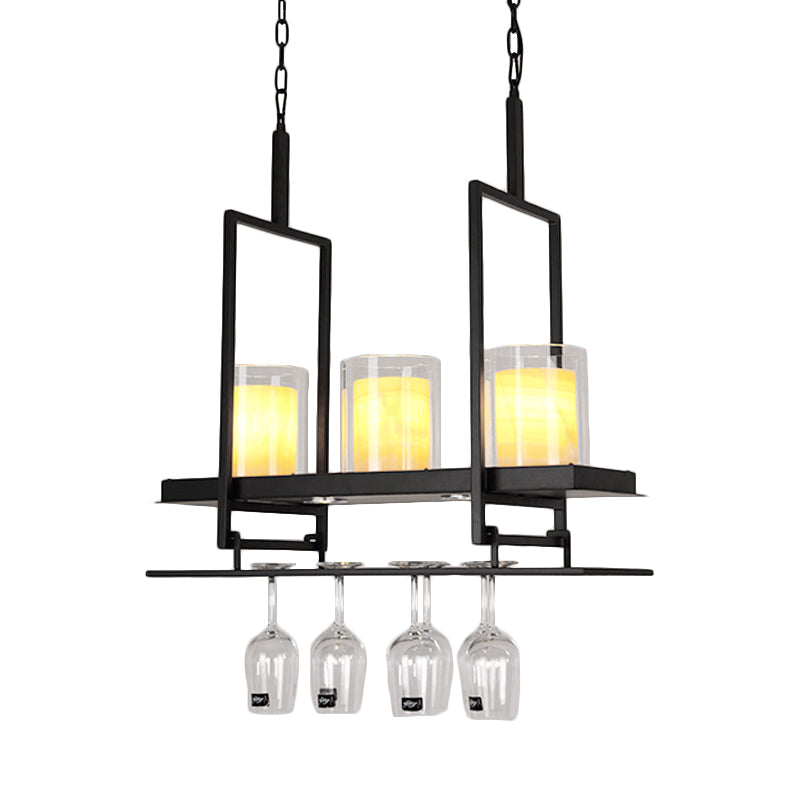 Black 3/5-Light Island Light Fixture with Clear Glass Cylindrical Pendant for Dining Room - Traditional Style