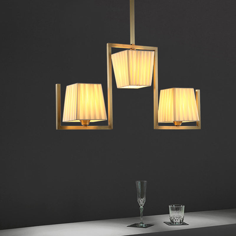 Classic Brass Island Pendant Light Kit With Rectangle Fabric Shade - 3 Lights Dining Room Lighting