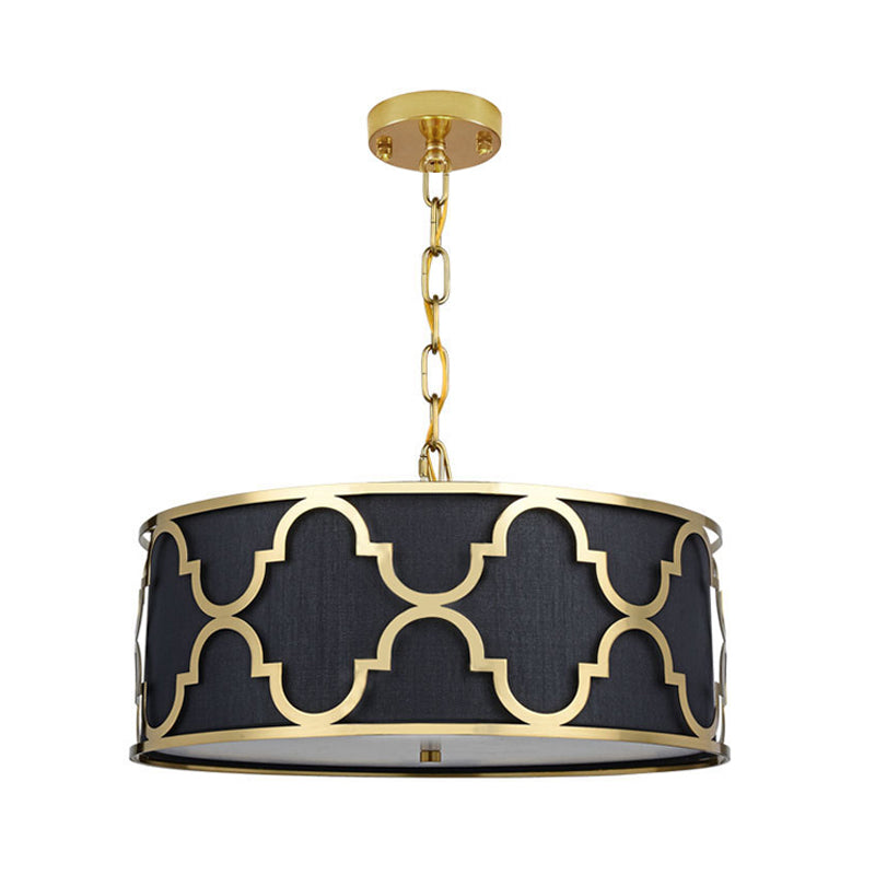 Drum Shade Chandelier Light - Nordic Style Ceiling Lamp For Dining Room 3 Lights Black/White/Blue