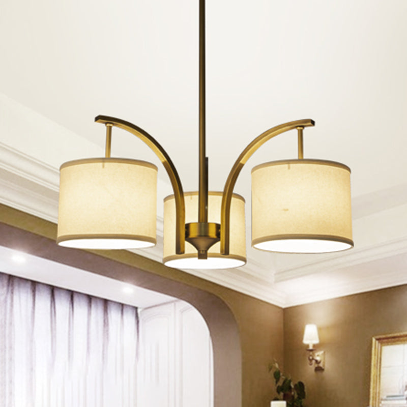 Classic White Chandelier With Drum Fabric Shade - 3/5 Lights Ideal For Dining Rooms