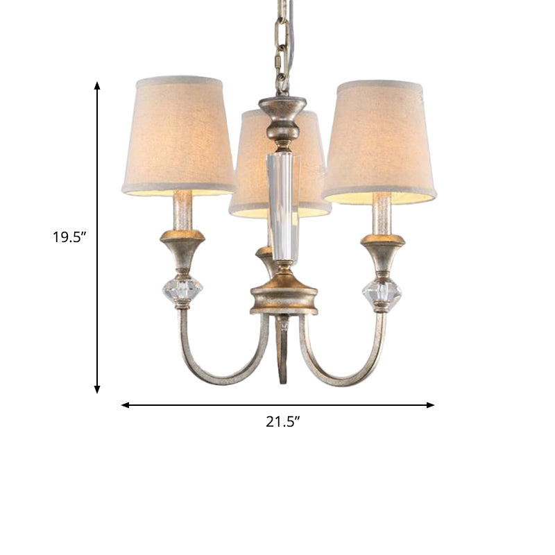 Traditional Fabric Pendant Chandelier - Cone Shape White 3/6 Lights Curved Arm Hanging Fixture For
