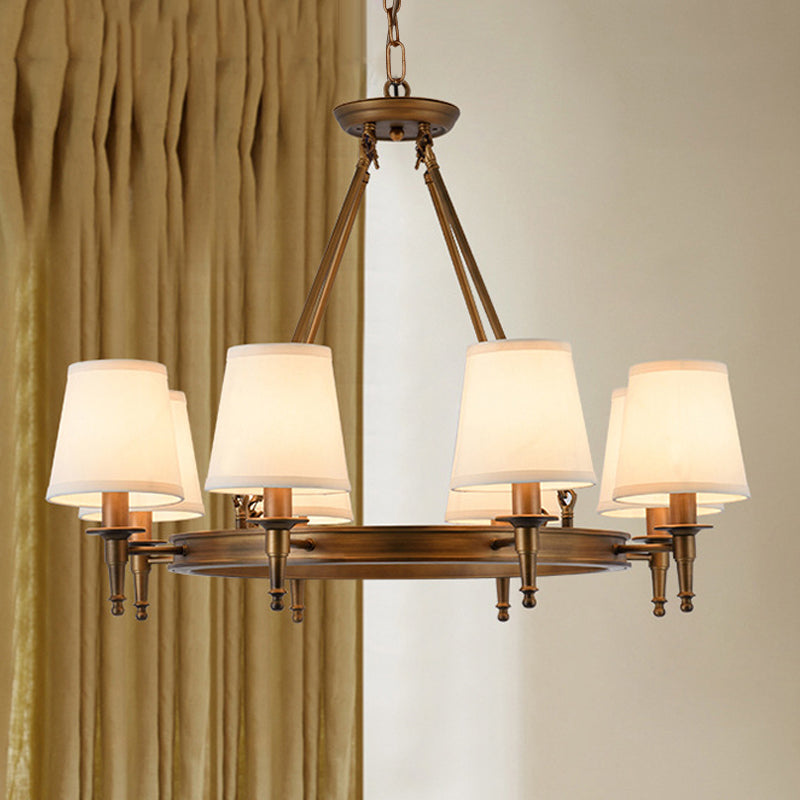 Classic Conical Chandelier - Fabric Shade Antique Brass Finish 3/6/8 Lights Perfect For Living Room