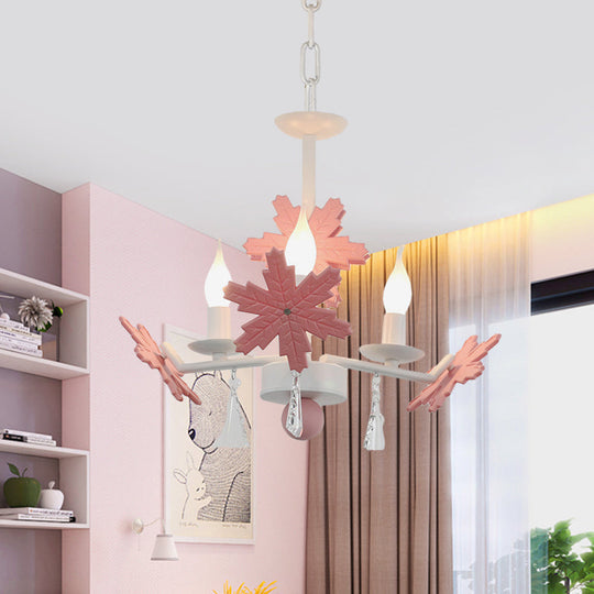 Kids Clear Glass Candle Chandelier: 3/6 Lights Gray/White Pendant Lamp With K9 Crystal & Snowflake