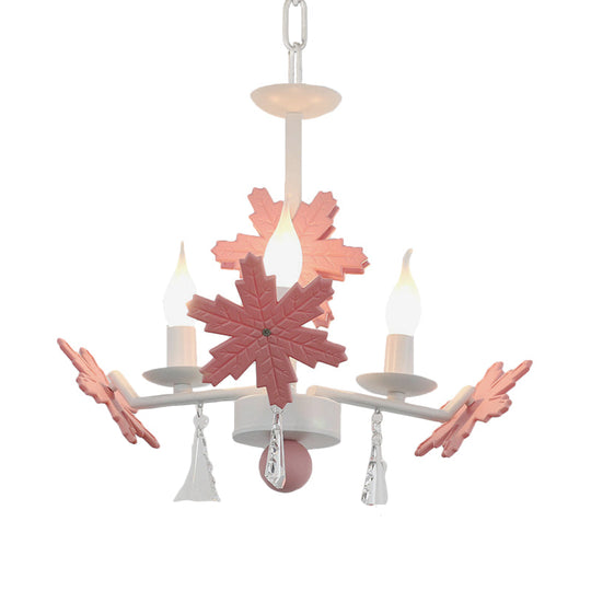 Kids Clear Glass Candle Chandelier: 3/6 Lights Gray/White Pendant Lamp With K9 Crystal & Snowflake