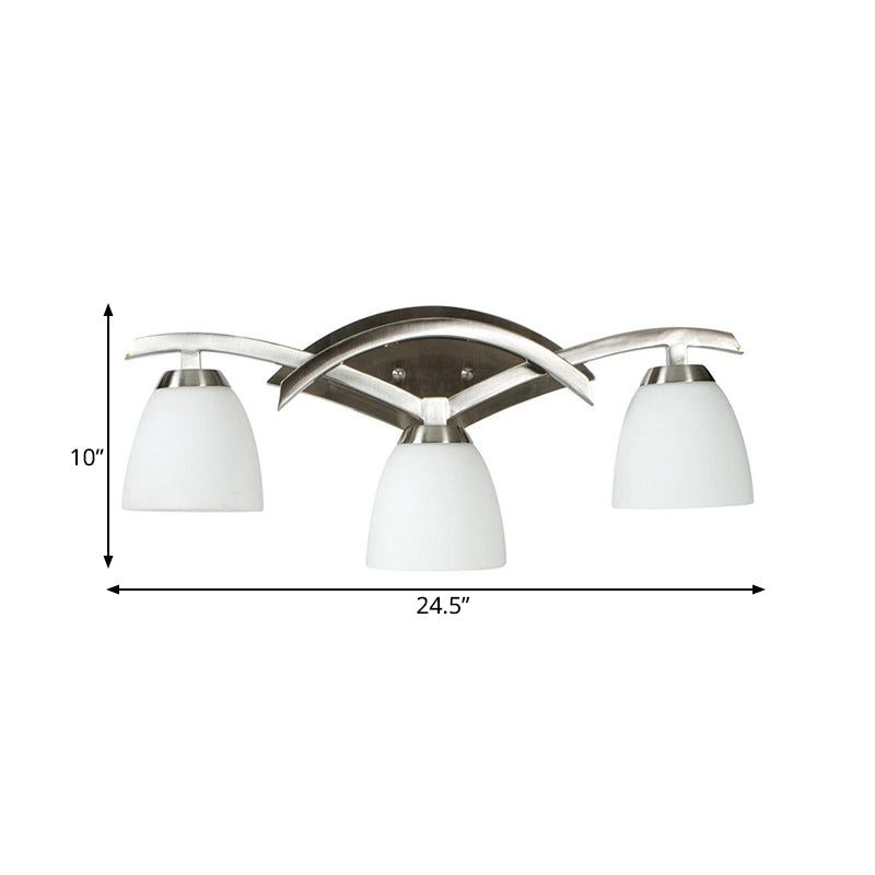 Classic Vanity Lighting Fixture: 3-Light Wall Sconce With Cone White Glass Shades