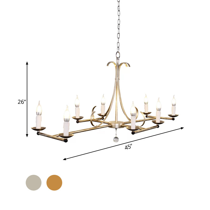 Metal Island Chandelier Light - Traditional Candle Shape 8 Bulbs Gold/Silver
