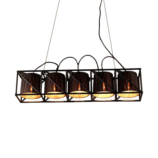 Traditional Black Fabric Suspension Pendant With 5-Light Barrels - Perfect For Restaurants
