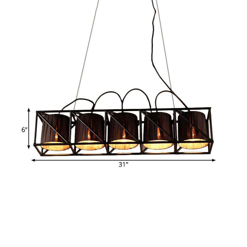 Traditional Black Fabric Suspension Pendant With 5-Light Barrels - Perfect For Restaurants