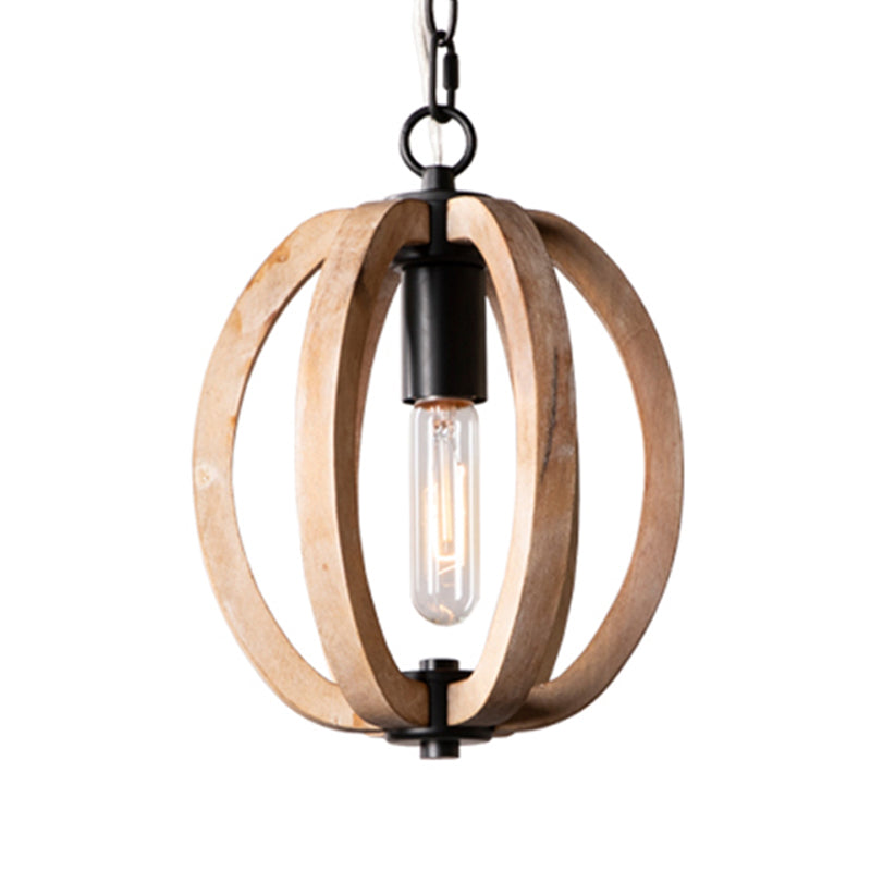 Traditional Wood Brown Hanging Ceiling Light 1 Orb/Gourd Design 8.5/9/13 Wide