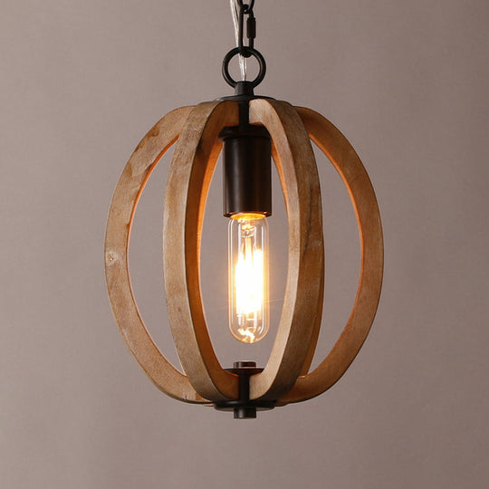 Traditional Wood Brown Hanging Ceiling Light 1 Orb/Gourd Design 8.5/9/13 Wide