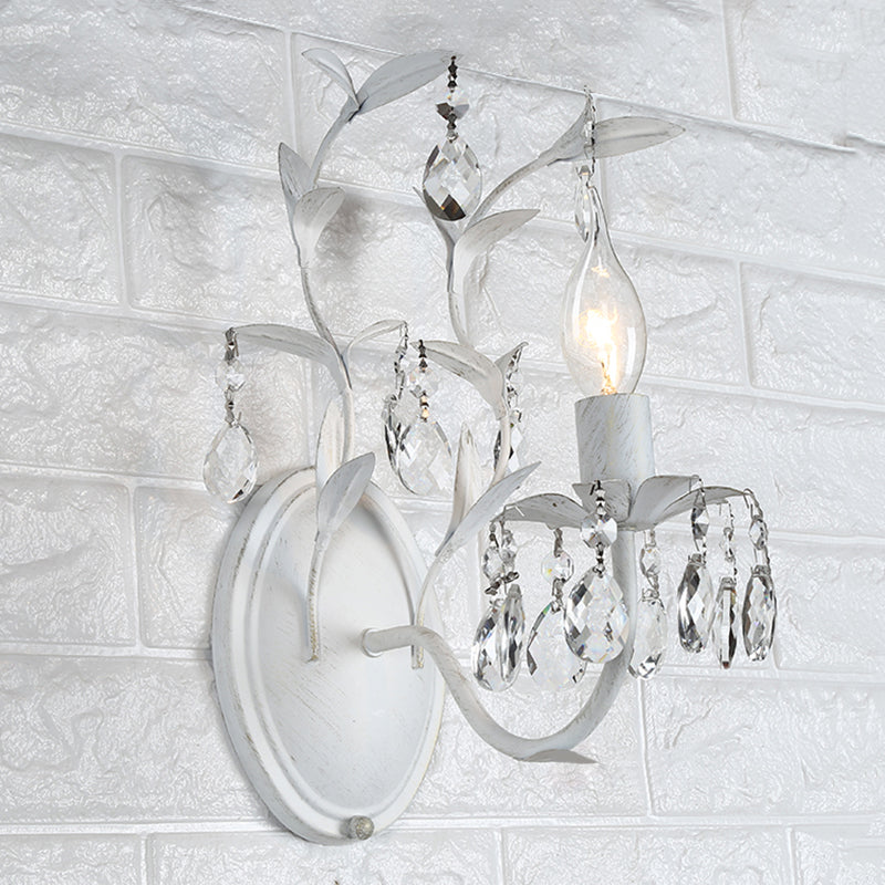 Rustic Silver Wall Sconce With Crystal Drop - 1/2 Lights Candelabra Fixture 1 /