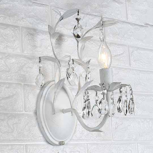 Rustic Silver Wall Sconce With Crystal Drop - 1/2 Lights Candelabra Fixture 1 /