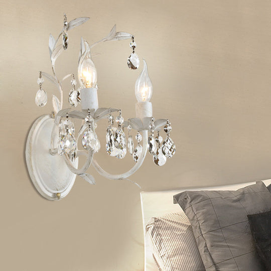 Rustic Silver Wall Sconce With Crystal Drop - 1/2 Lights Candelabra Fixture