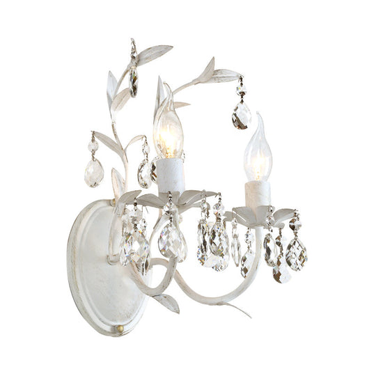 Rustic Silver Wall Sconce With Crystal Drop - 1/2 Lights Candelabra Fixture