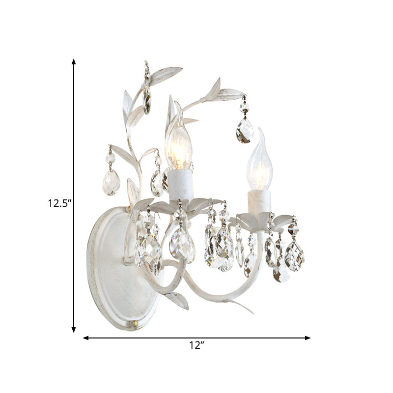 Rustic Silver Wall Sconce With Crystal Drop - 1/2 Lights Candelabra Fixture