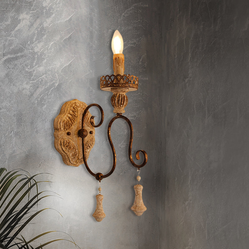 Rustic Iron Swirled Arm Wall Light With Distressed White Finish - 1/2 Lights Bedroom Mounted 1 /