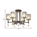 Modern Crystal Semi Flush Ceiling Light With Black Cylinder Design Ideal For Bedroom