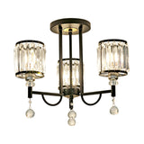 Modern Crystal Semi Flush Ceiling Light With Black Cylinder Design Ideal For Bedroom