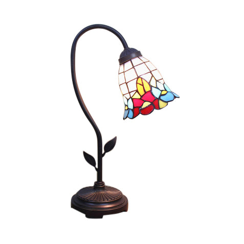 Tiffany Style Cone/Bell Shade Table Lamp - Blue/Red/Yellow 1-Light Stainless Glass Lighting With