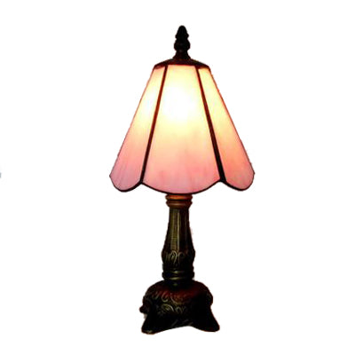 Tiffany Conical Desk Lamp - 1 Light Glass & Metal Reading (White/Pink) For Office Pink