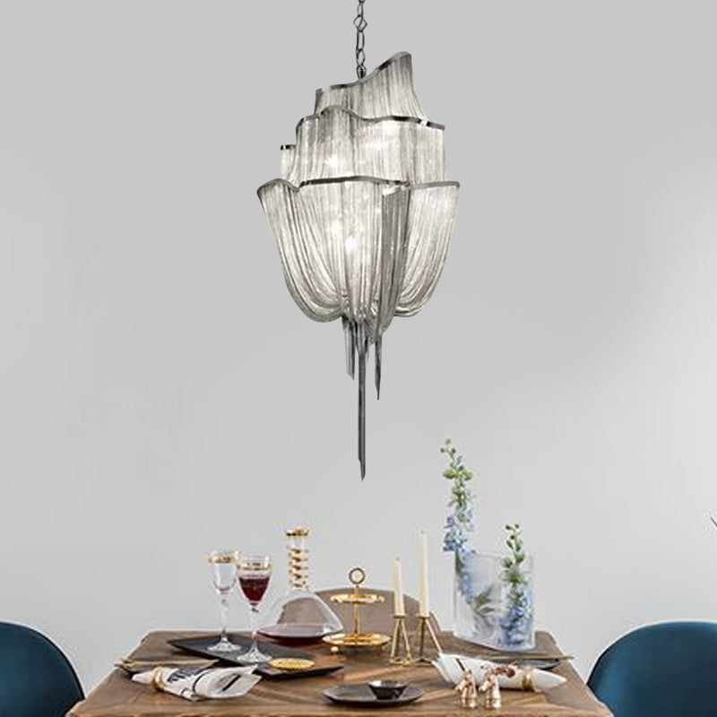 Modern Silver Chandelier Light Fixture - Multi-Tiered Hanging With Tassel For Living Room 7/8 Lights