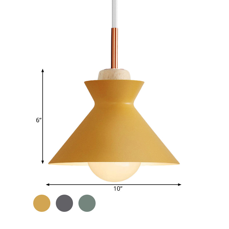 Contemporary Dome/Cone Metal Pendant Light - Grey/Yellow/Green
