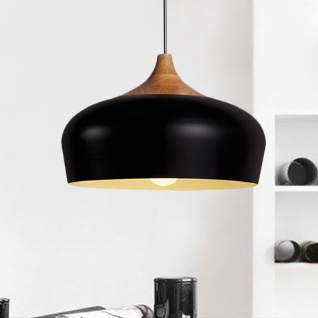 Nordic Metal Hanging Lamp With Bowl Shade - 1 Light Black/White Suspension For Dining Room 12/14