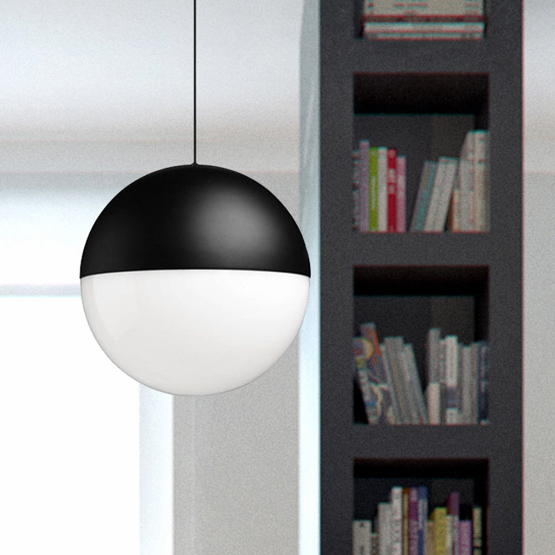 Modern White Glass Ball Pendant with Square Design - 1 Light Black LED Hanging Ceiling Light