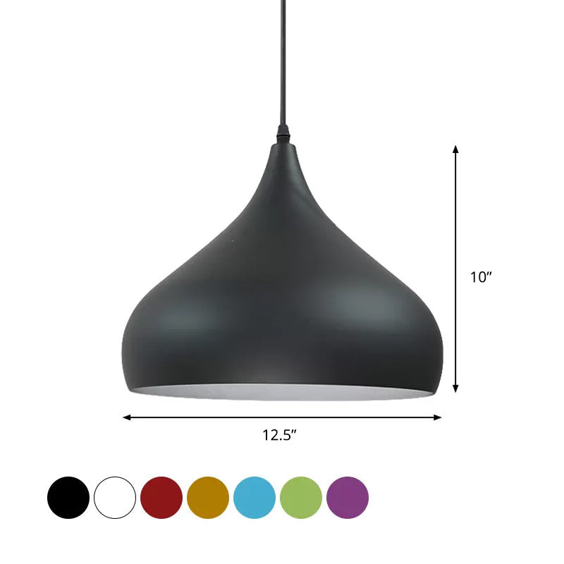 Modern Iron Dome Pendant Light - 1-Light, Black/White/Red - 12.5"/16.5" Wide