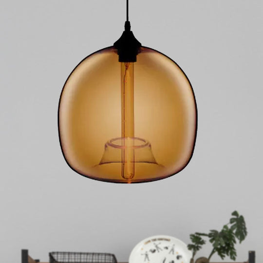 Modern Glass Ball Shade Suspension Light - 1-Light Red/Brown/Blue Hanging Ceiling Brown